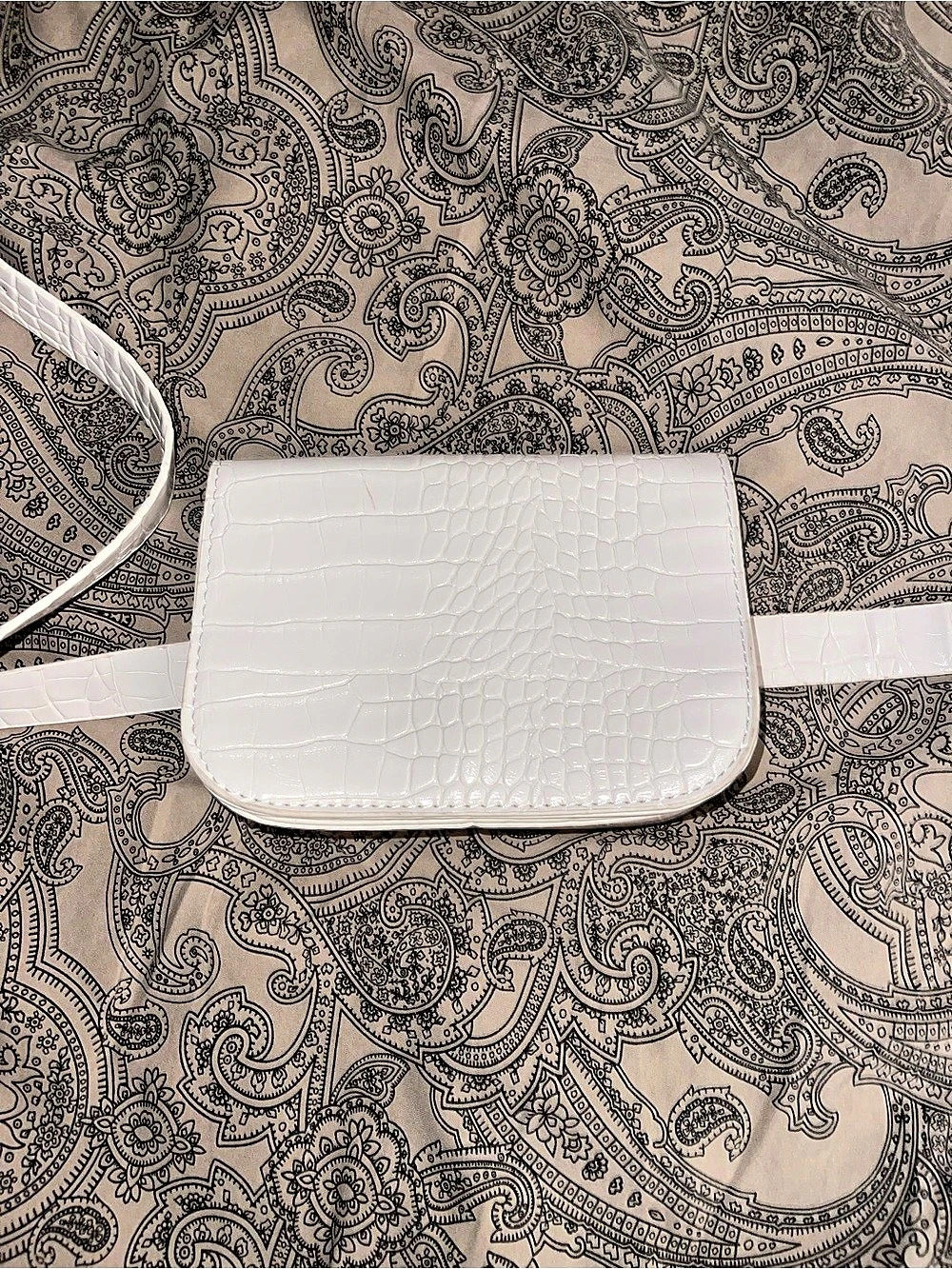 Croc-Embossed Crossbody Bag in White Like New